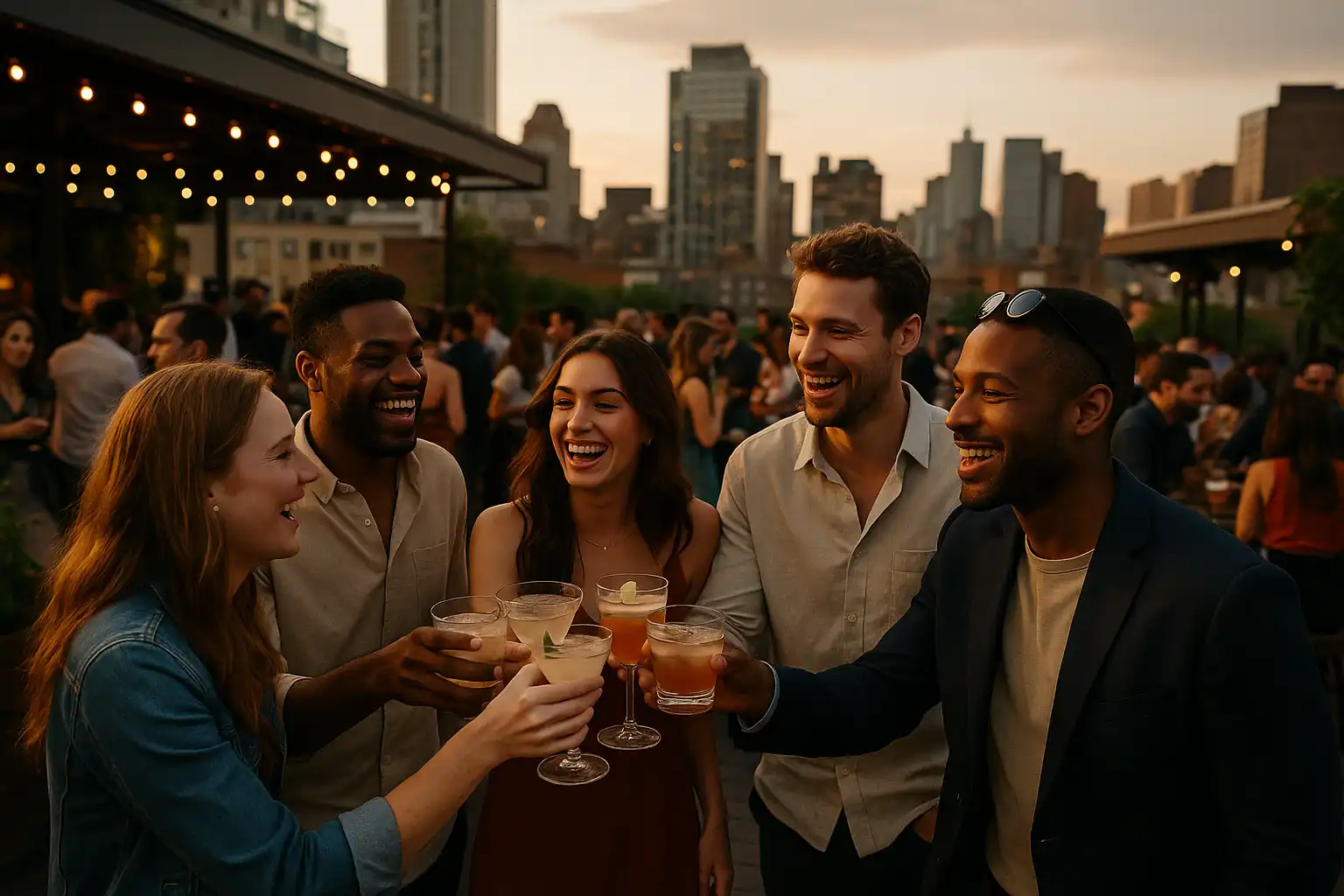 People enjoying drinks on a bar crawl